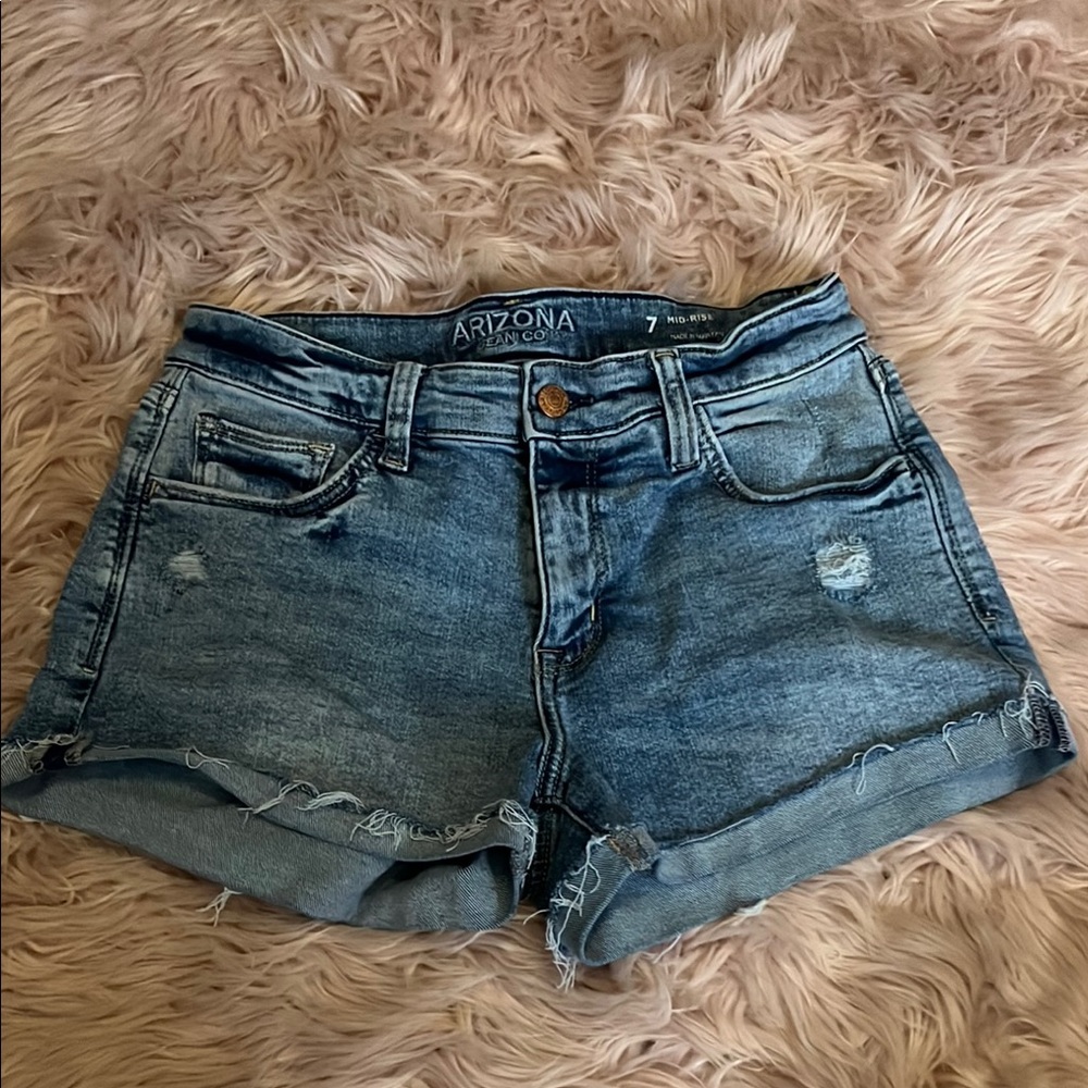 Arizona Jean Company Blue Jean Shorts Distressed Mid-Rise